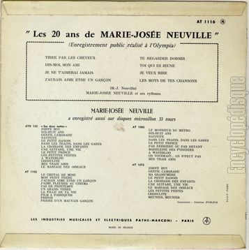 [Pochette de Les 20 ans de Marie-Jos Neuville (Marie-Jose NEUVILLE) - verso]