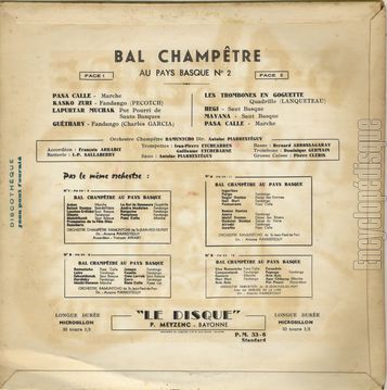 [Pochette de Bal champtre au Pays Basque n 2 (l’orchestre RAMUNTCHO (de Saint-Jean-Pied-De-Port)) - verso]